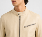 Ivory Lambskin Leather Bomber Jacket