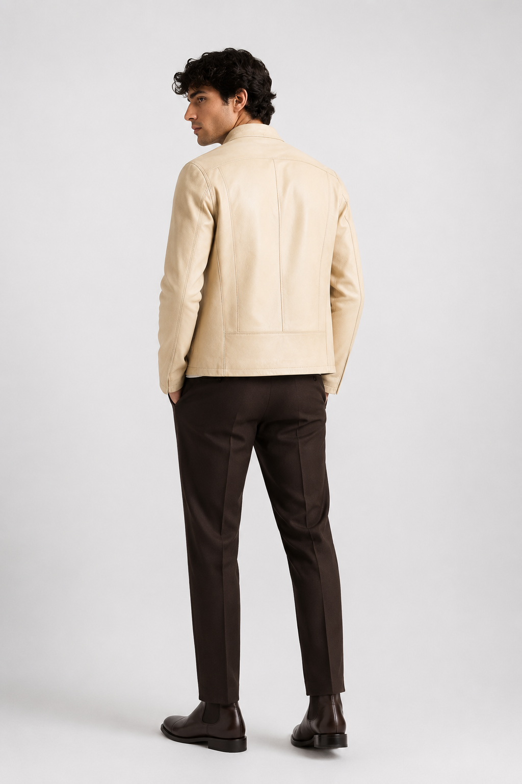 Ivory Lambskin Leather Bomber Jacket