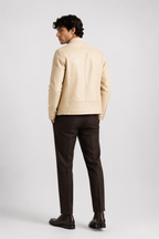 Ivory Lambskin Leather Bomber Jacket