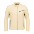 Ivory Lambskin Leather Bomber Jacket