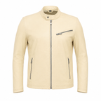 Ivory Lambskin Leather Bomber Jacket