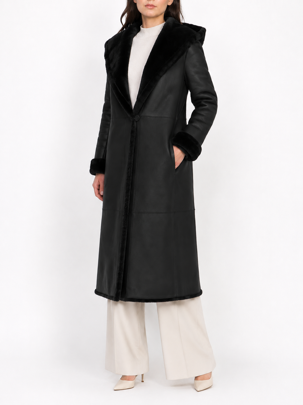 Long Shearling lambskin Leather Coat