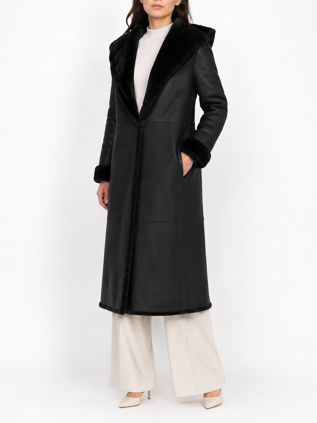 Long Shearling lambskin Leather Coat