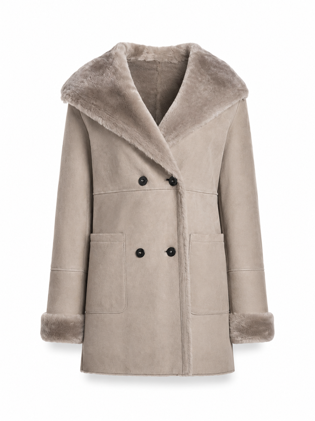 Double-Breasted Shearling Coat