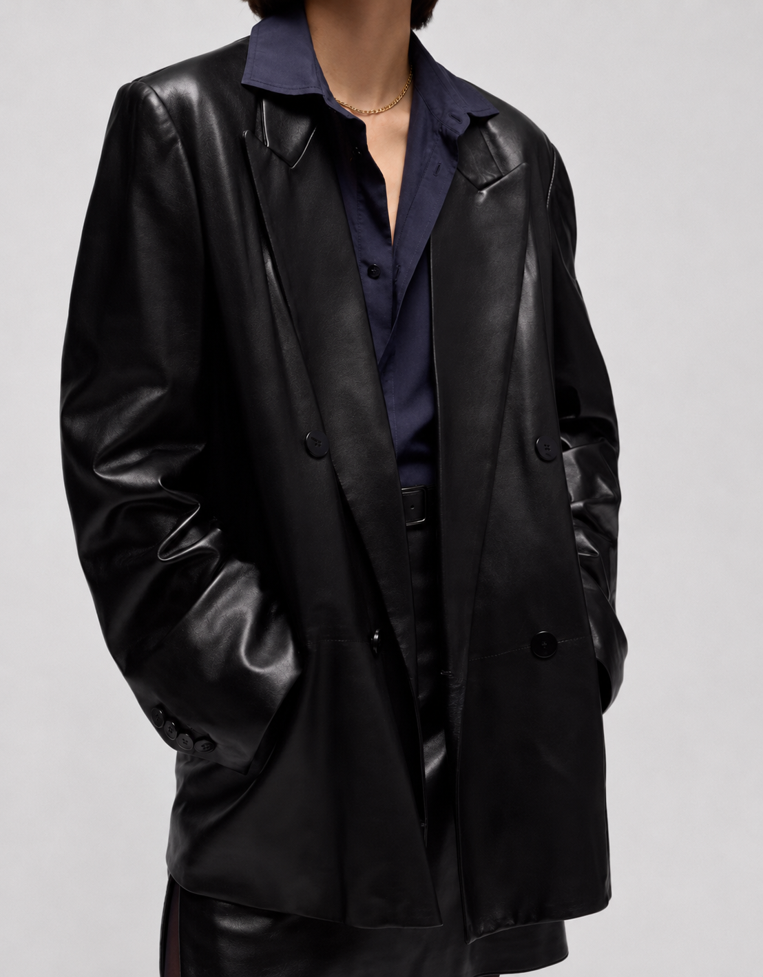 Soft nappa double-breasted jacket