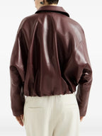 Loose fit leather jacket with drawstring and Monili