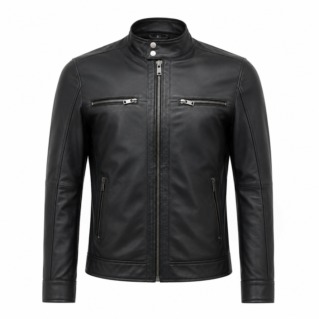 Black lambskin Leather Bomber Jacket