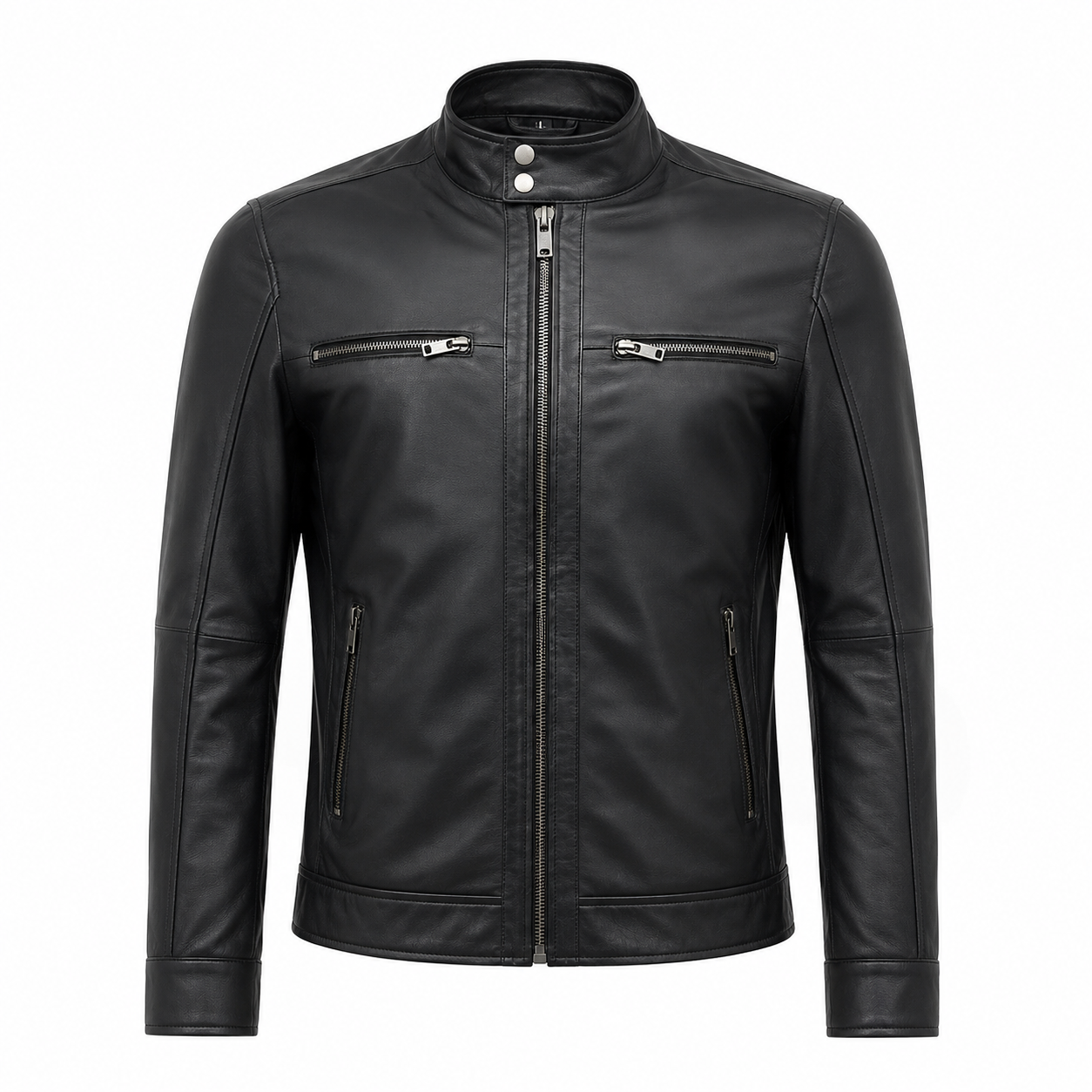 Black lambskin Leather Bomber Jacket