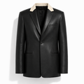 Tailored Leather Blazer With Contrasting Collar