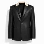 Tailored Leather Blazer With Contrasting Collar