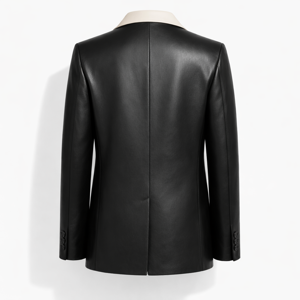 Tailored Leather Blazer With Contrasting Collar