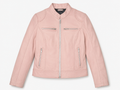 Stand Collar Blush Pink Lambskin Leather Jacket