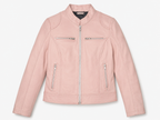Stand Collar Blush Pink Lambskin Leather Jacket