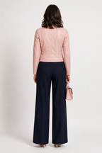 Stand Collar Blush Pink Lambskin Leather Jacket