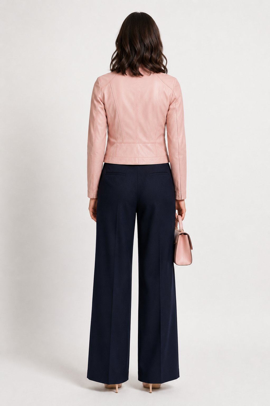 Stand Collar Blush Pink Lambskin Leather Jacket