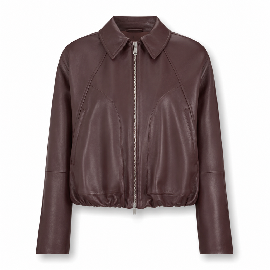Loose fit leather jacket with drawstring and Monili