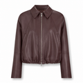 Loose fit leather jacket with drawstring and Monili