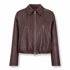 Loose fit leather jacket with drawstring and Monili