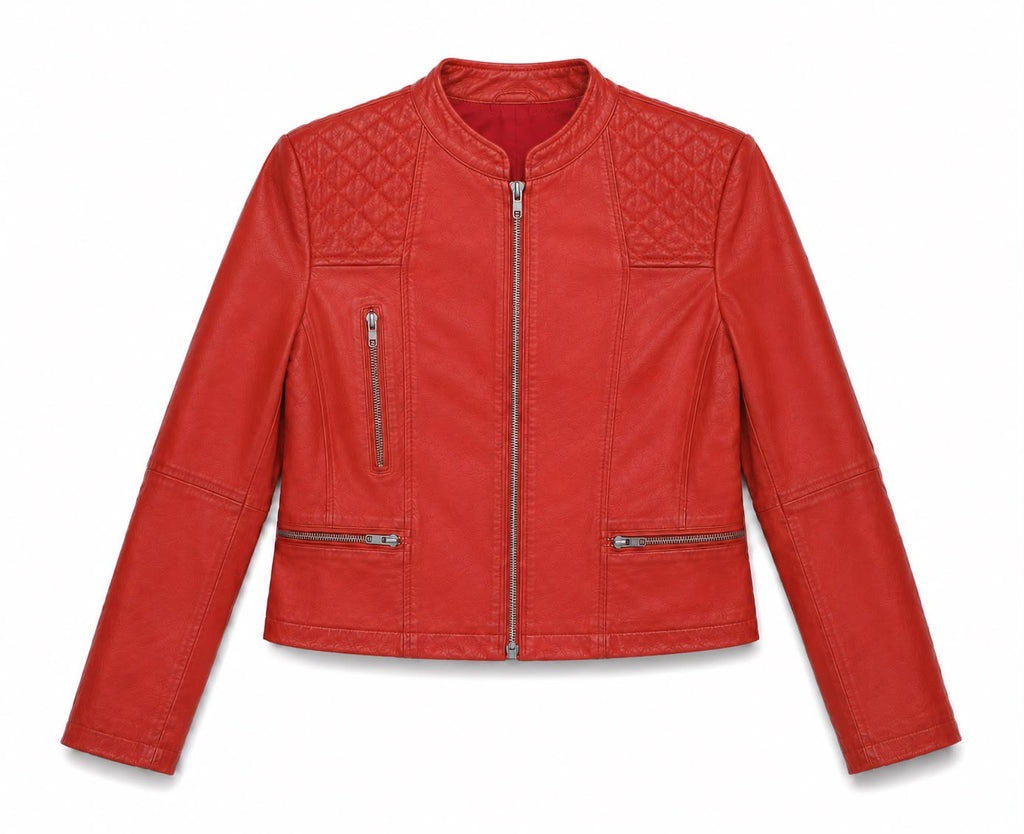 Quilted Shoulder Leather Racer Jacket