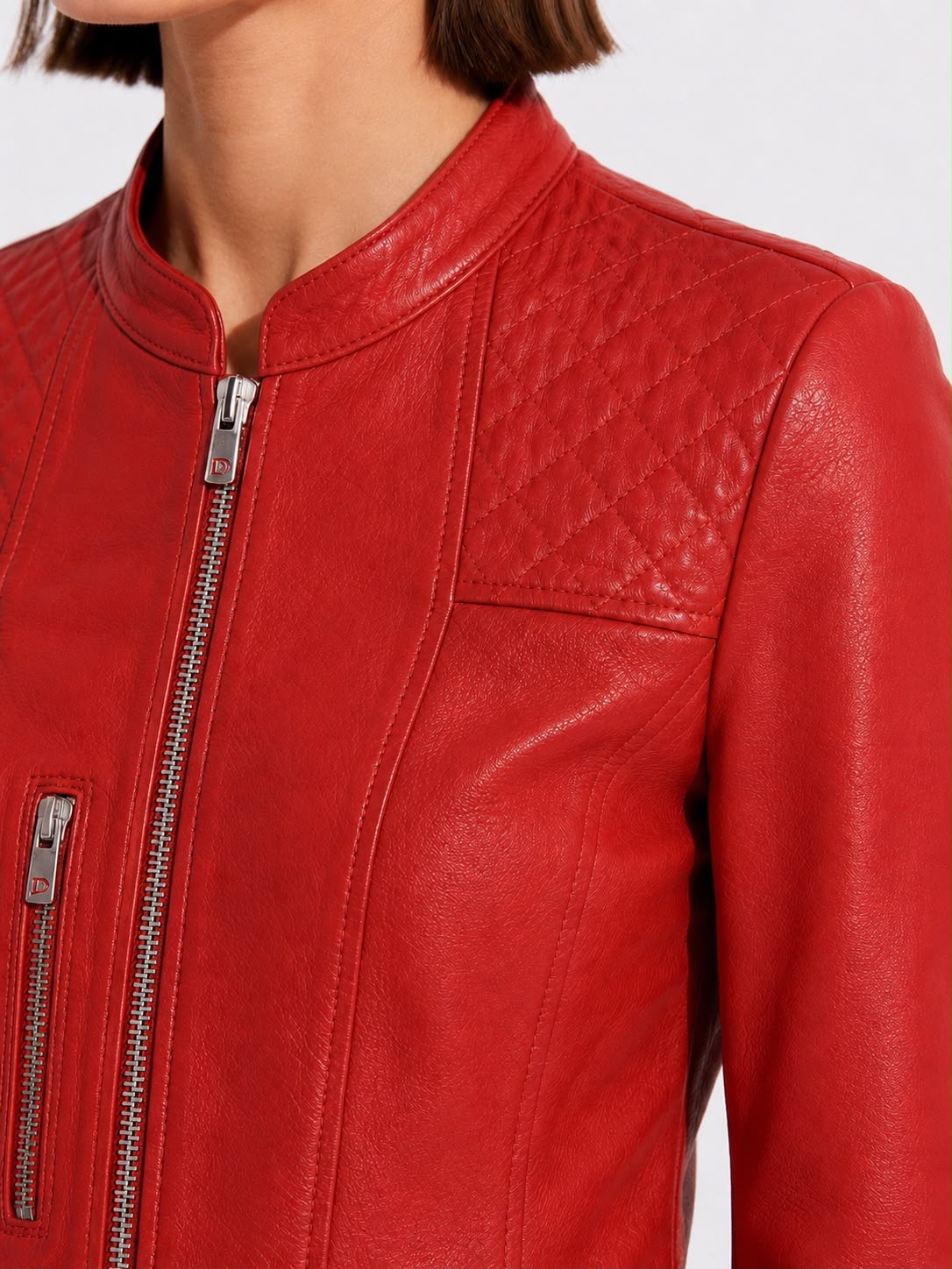 Quilted Shoulder Leather Racer Jacket