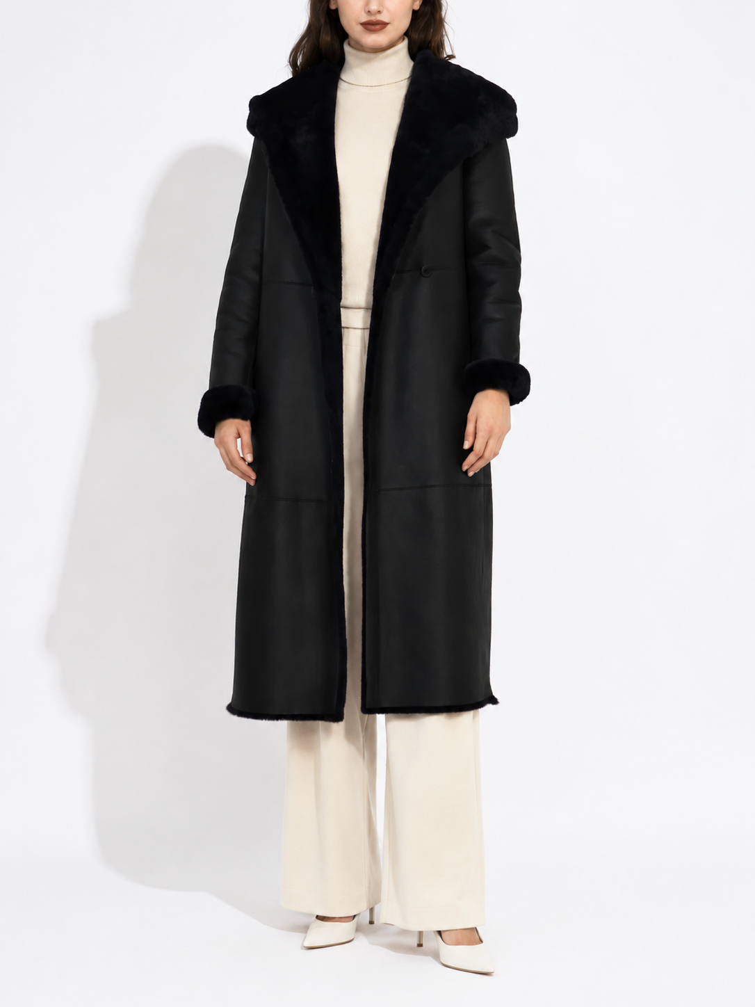 Long Shearling lambskin Leather Coat