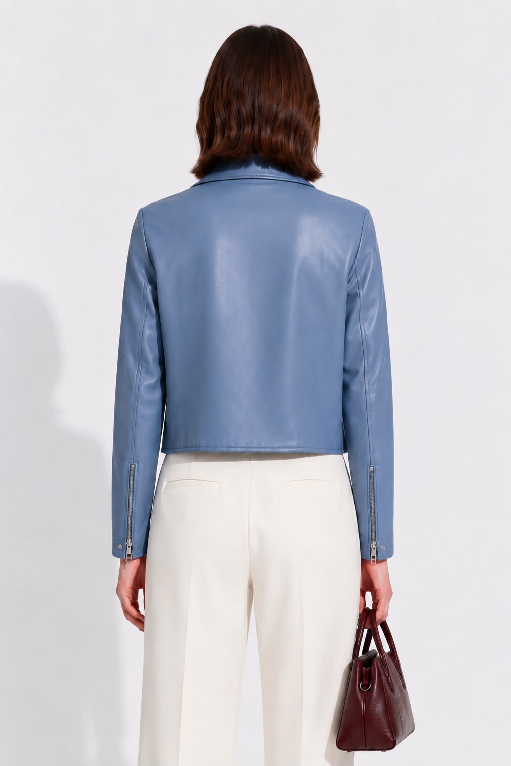 Aster Cropped Lambskin Leather Biker Jacket