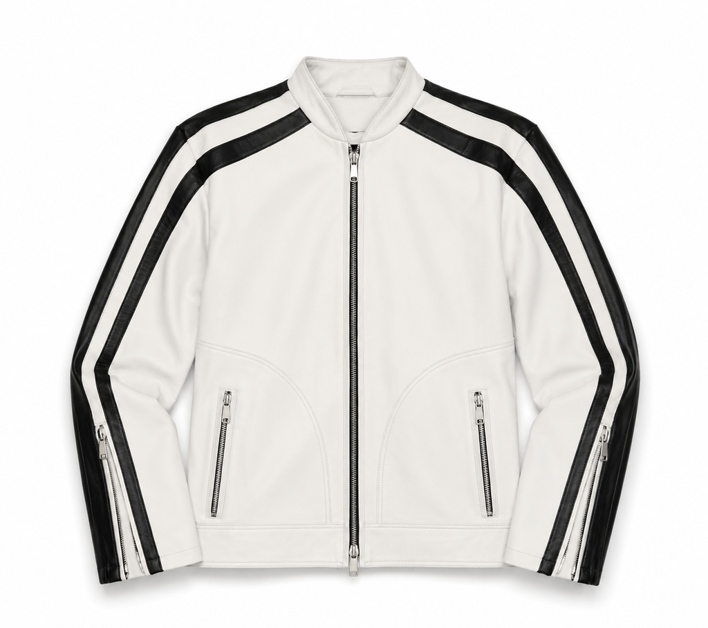Ember Stripped Racer Lambskin Leather Jacket