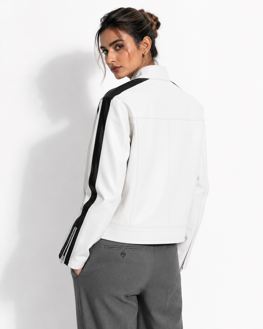 Ember Stripped Racer Lambskin Leather Jacket