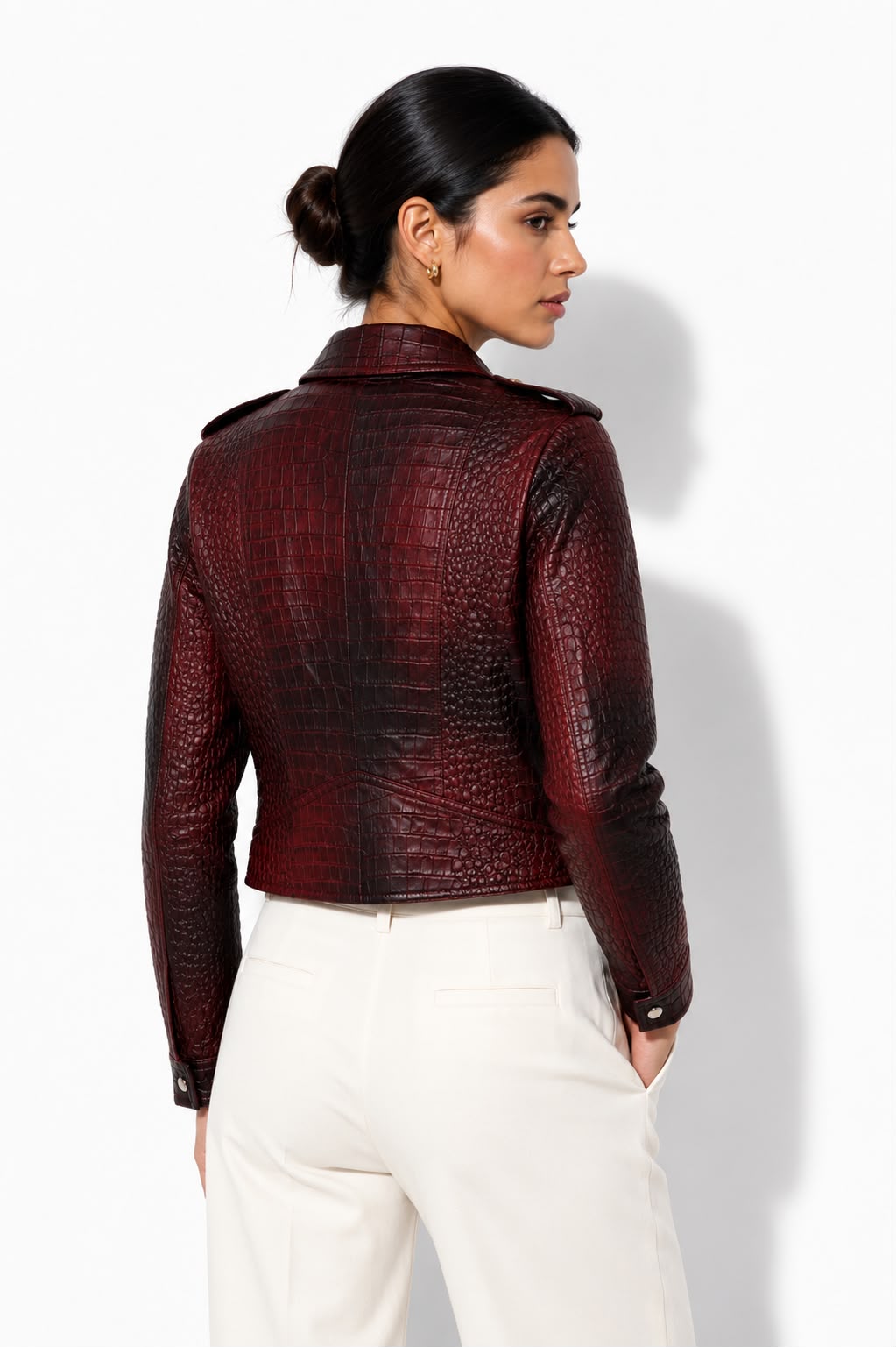 Croc-Embossed Calfskin Biker Jacket