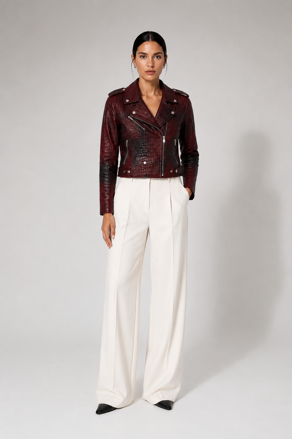 Croc-Embossed Calfskin Biker Jacket