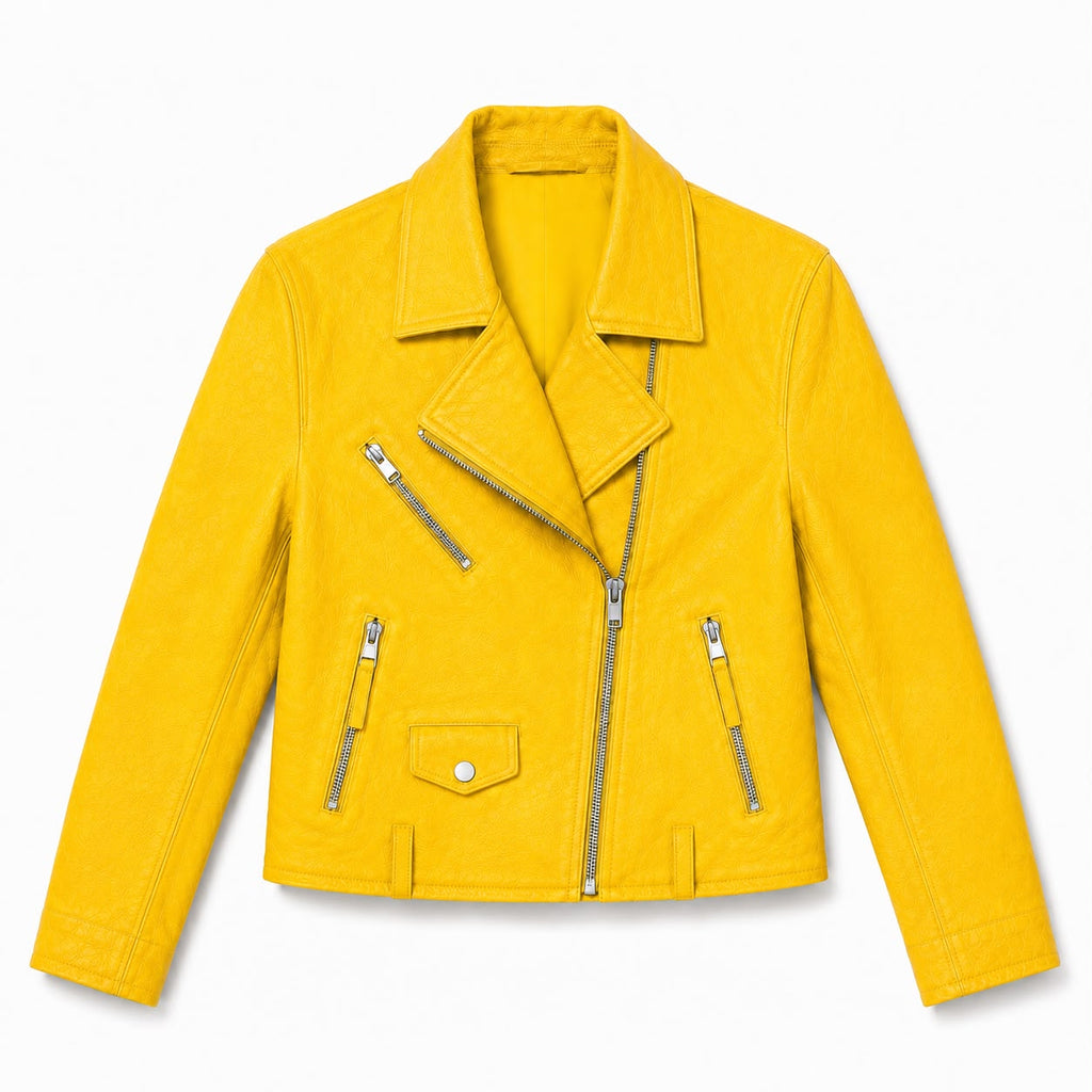 Yellow Leather Biker Jacket